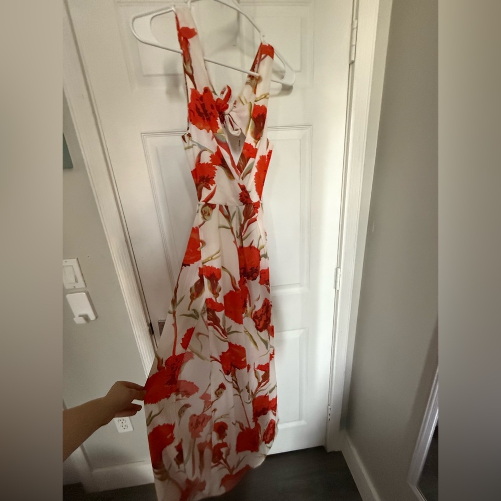 Floral Red/Orange and White Women's Maxi Dress with attached bodysuit